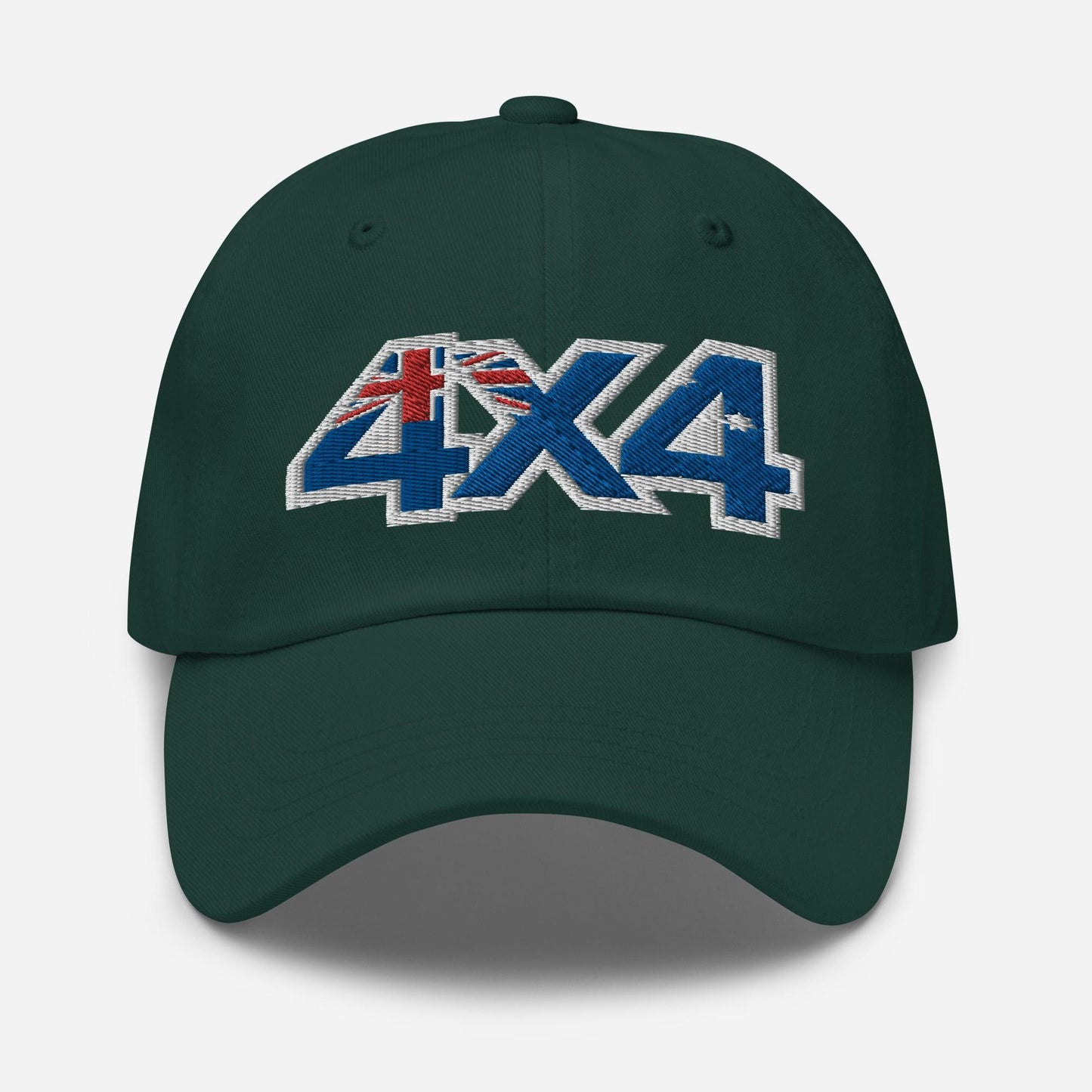 frontal view of the Unisex 4x4 trail hat in spruce green