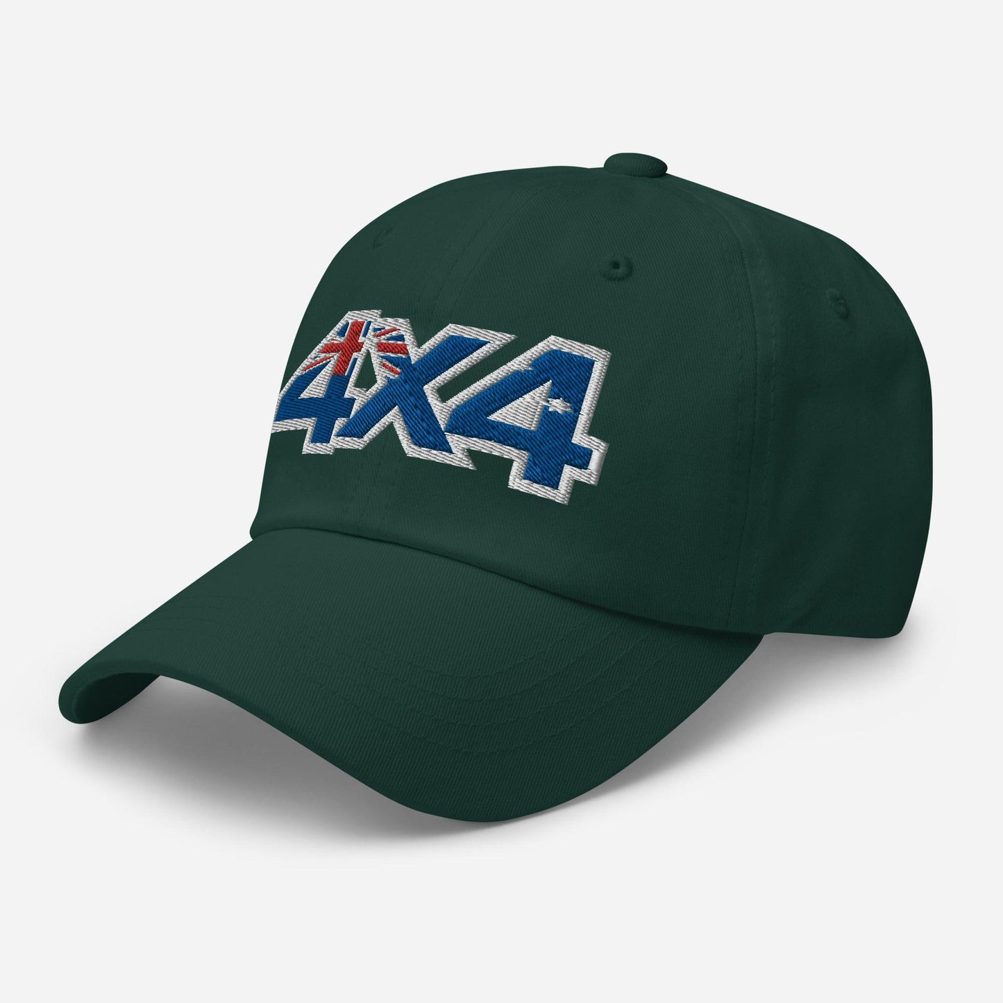 Left frontal view of the Unisex 4x4 trail hat in spruce green