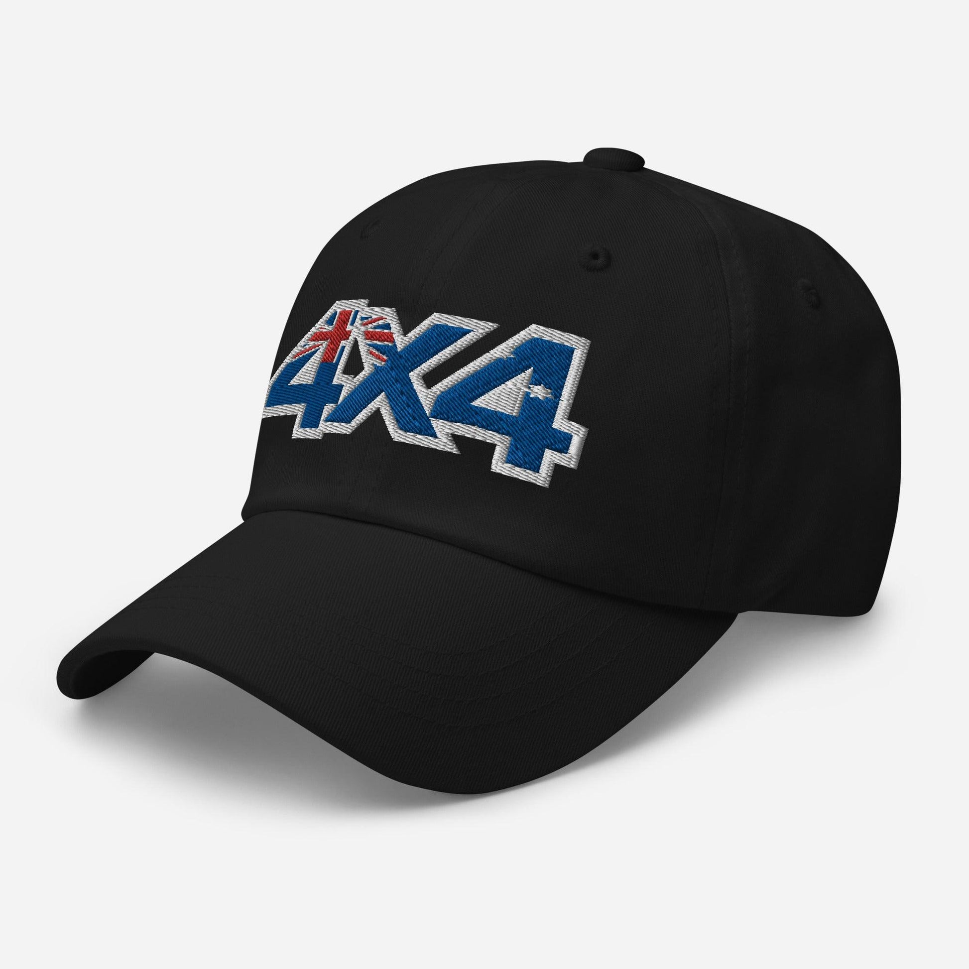 Left front view of black dad hat