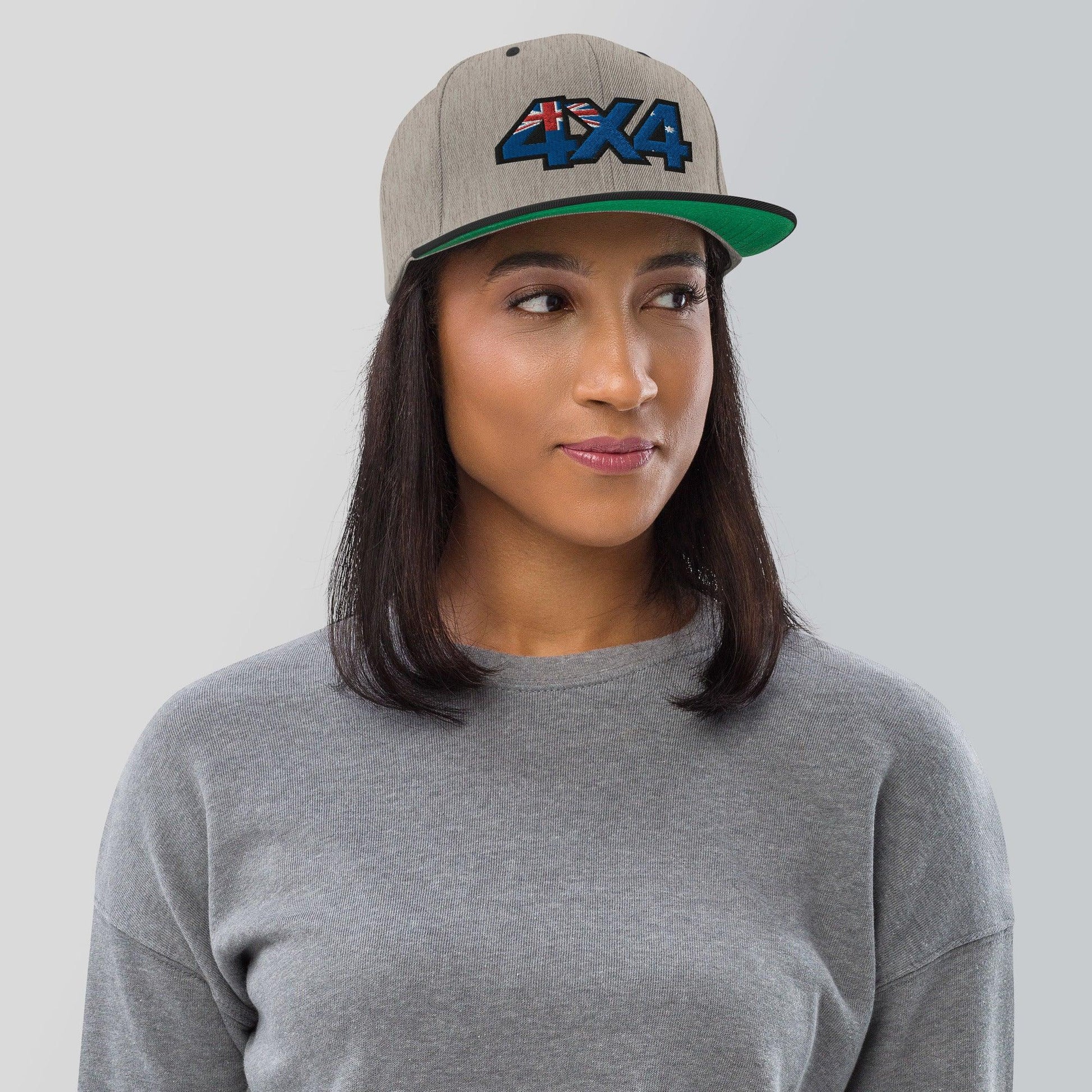 Woman wearing 4x4 Australia snapback side angle