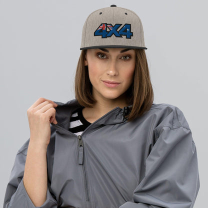 Woman wearing 4x4 Australia black snapback hat. Perfect for offroad trails