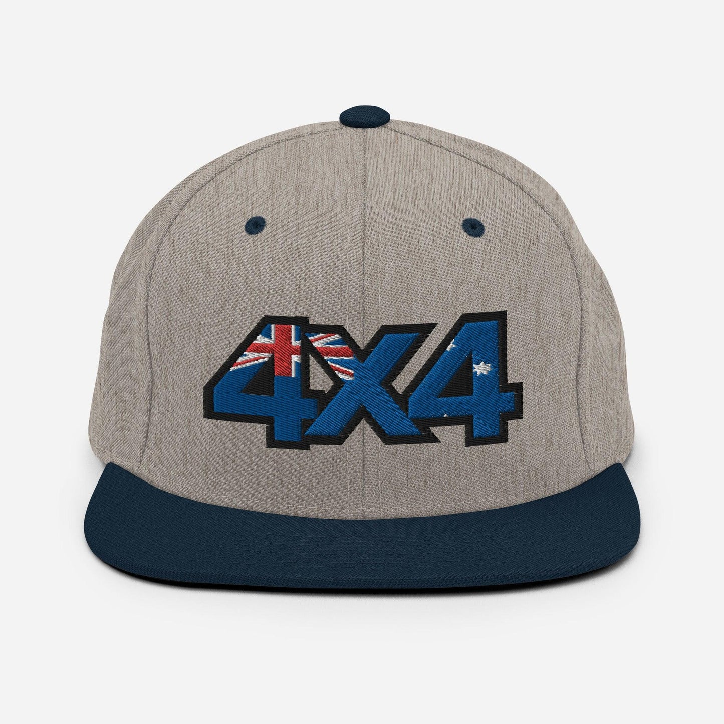 4x4 Australia black snapback front view, navy blue and gray version