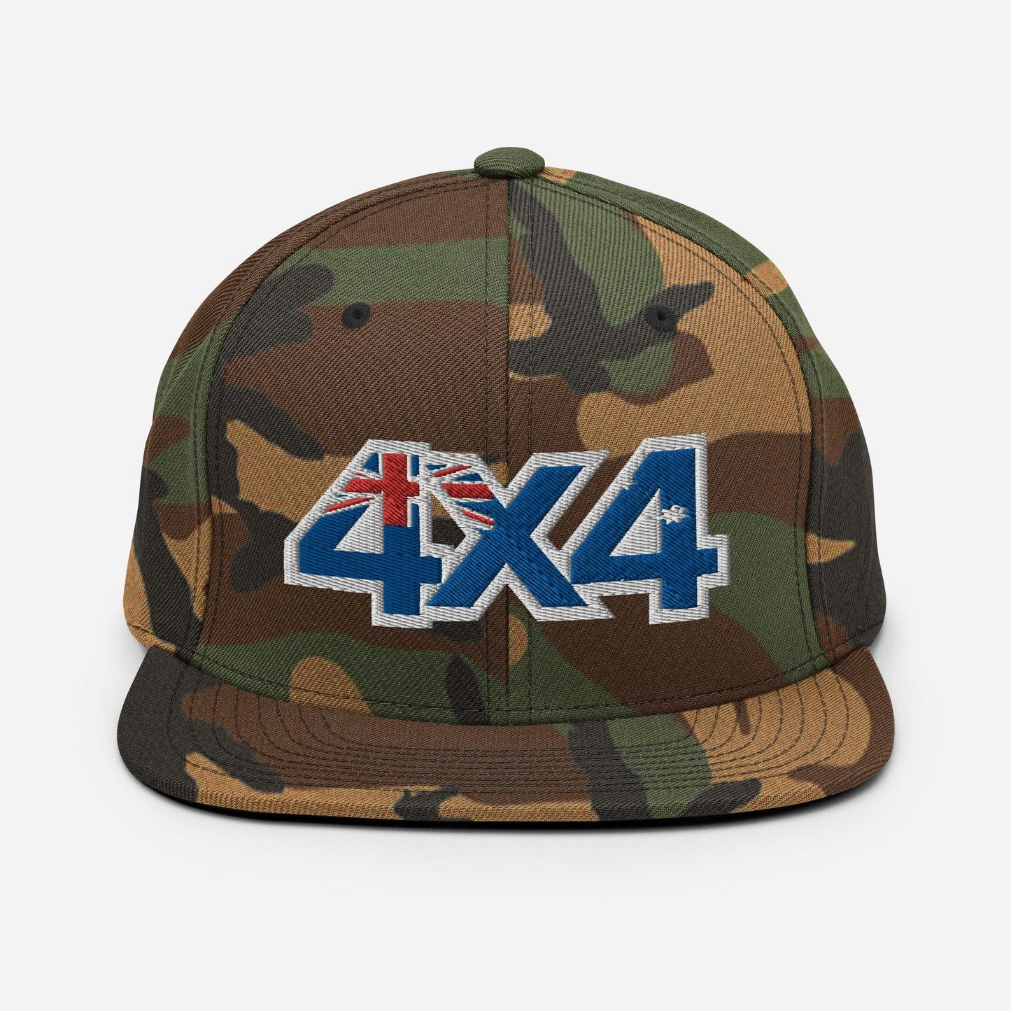 Front view of Australian 4x4 emblem on camo snapback