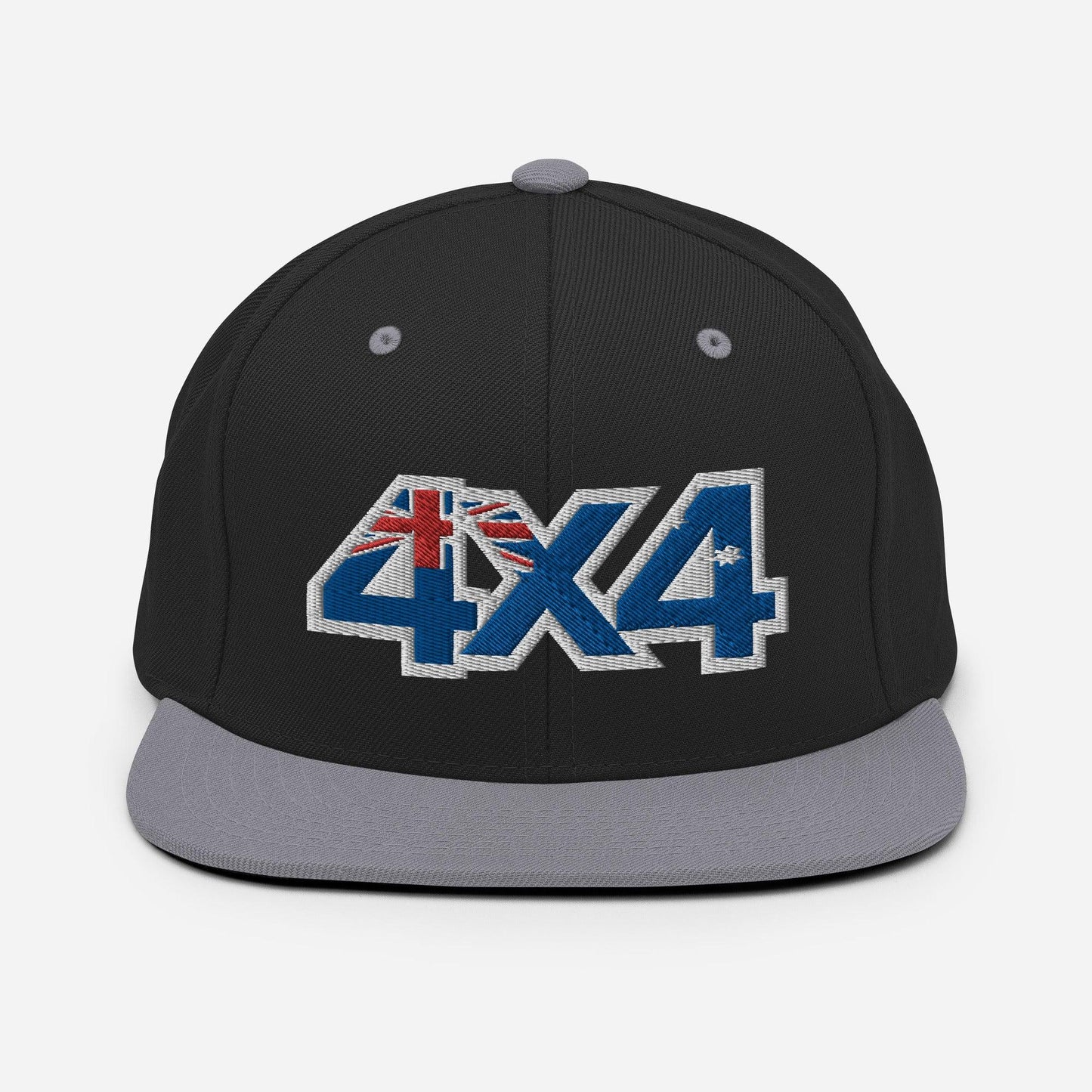 Front view of black and grey snapback hat