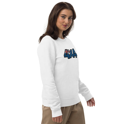 Side view of white 4x4 trail Australia sweatshirt