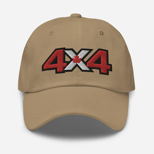 Front view of khaki 4x4 Canada baseball cap