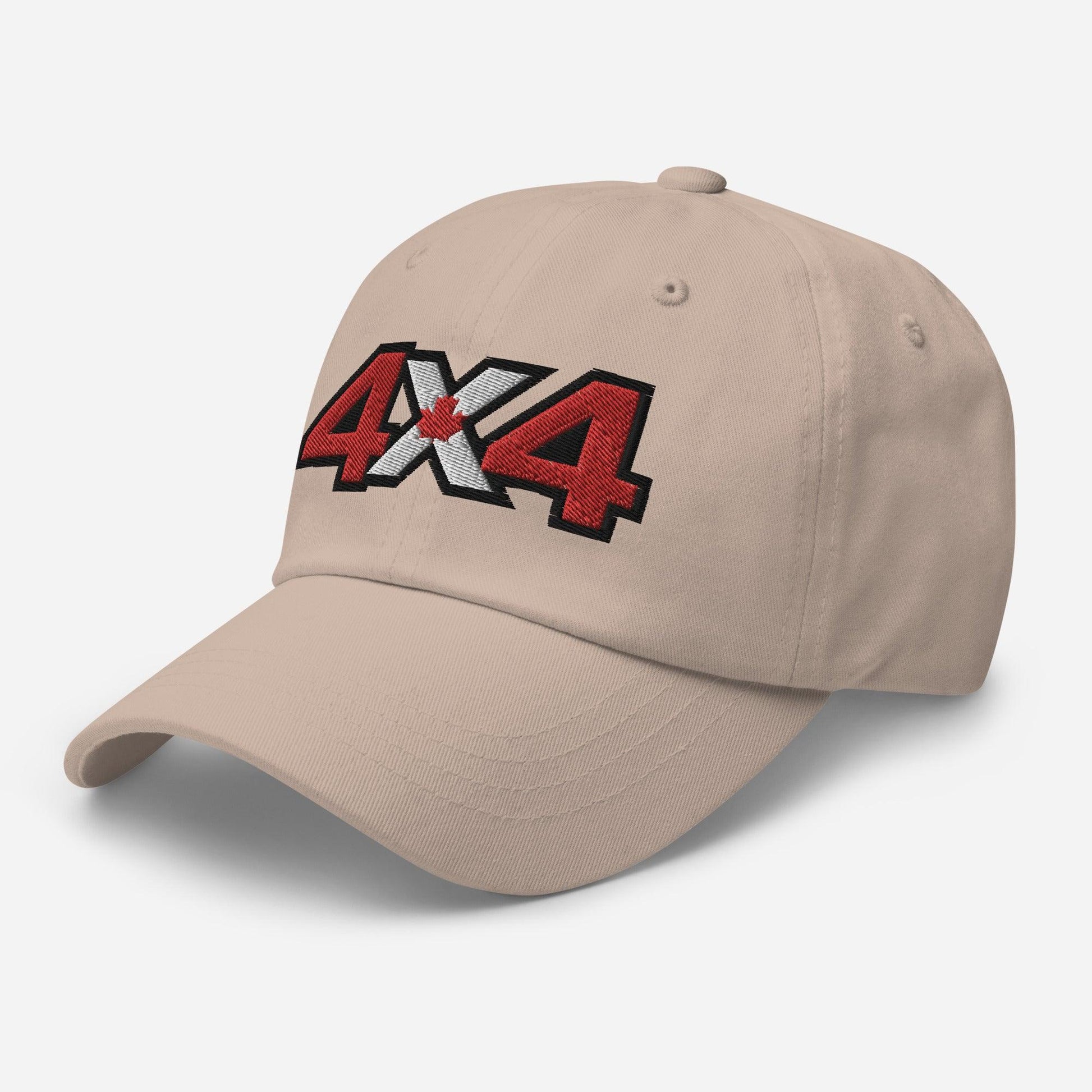 Side view of stone dad hat/baseball cap with Canadian 4x4 embroidery