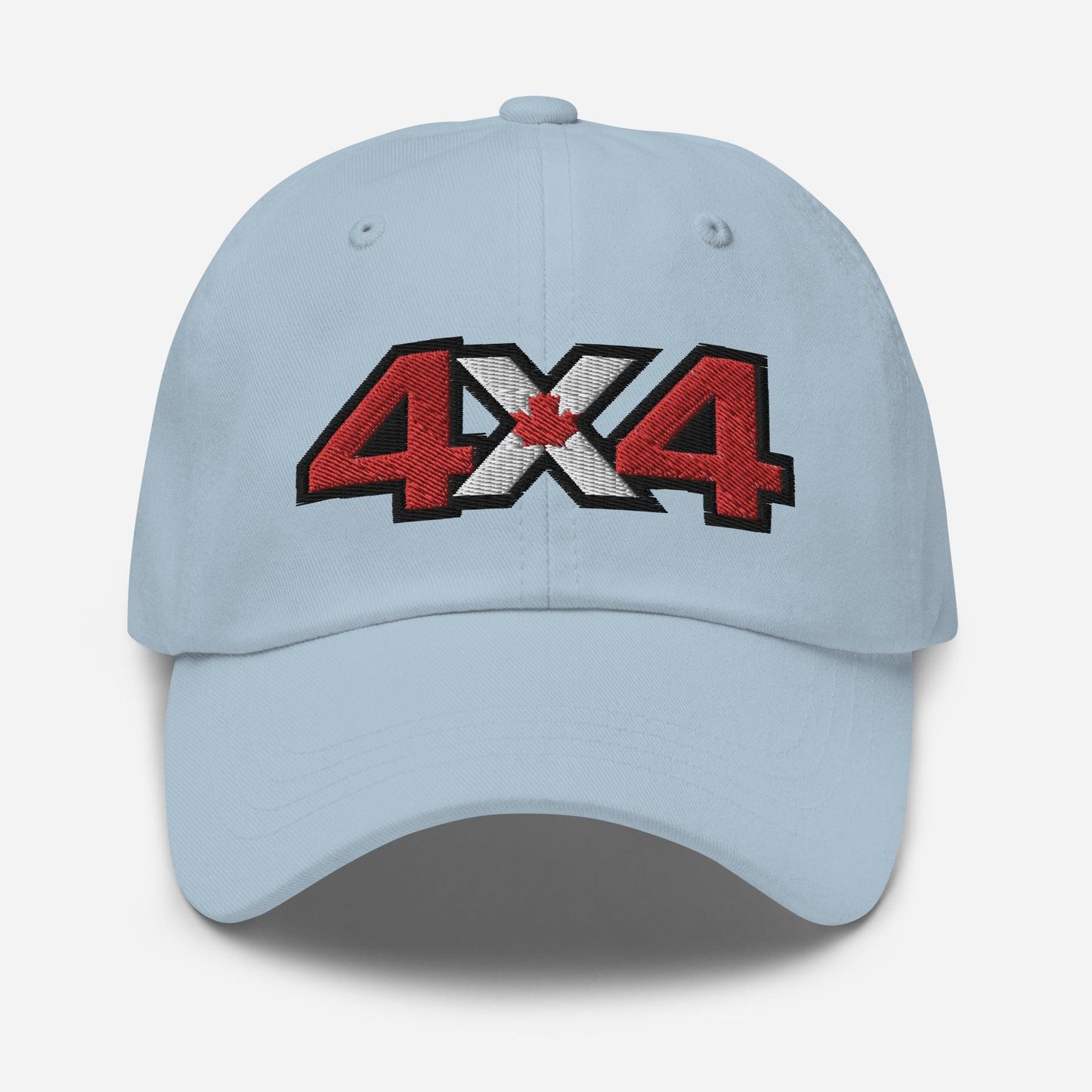 Front view of light blue 4x4 Canada dad hat