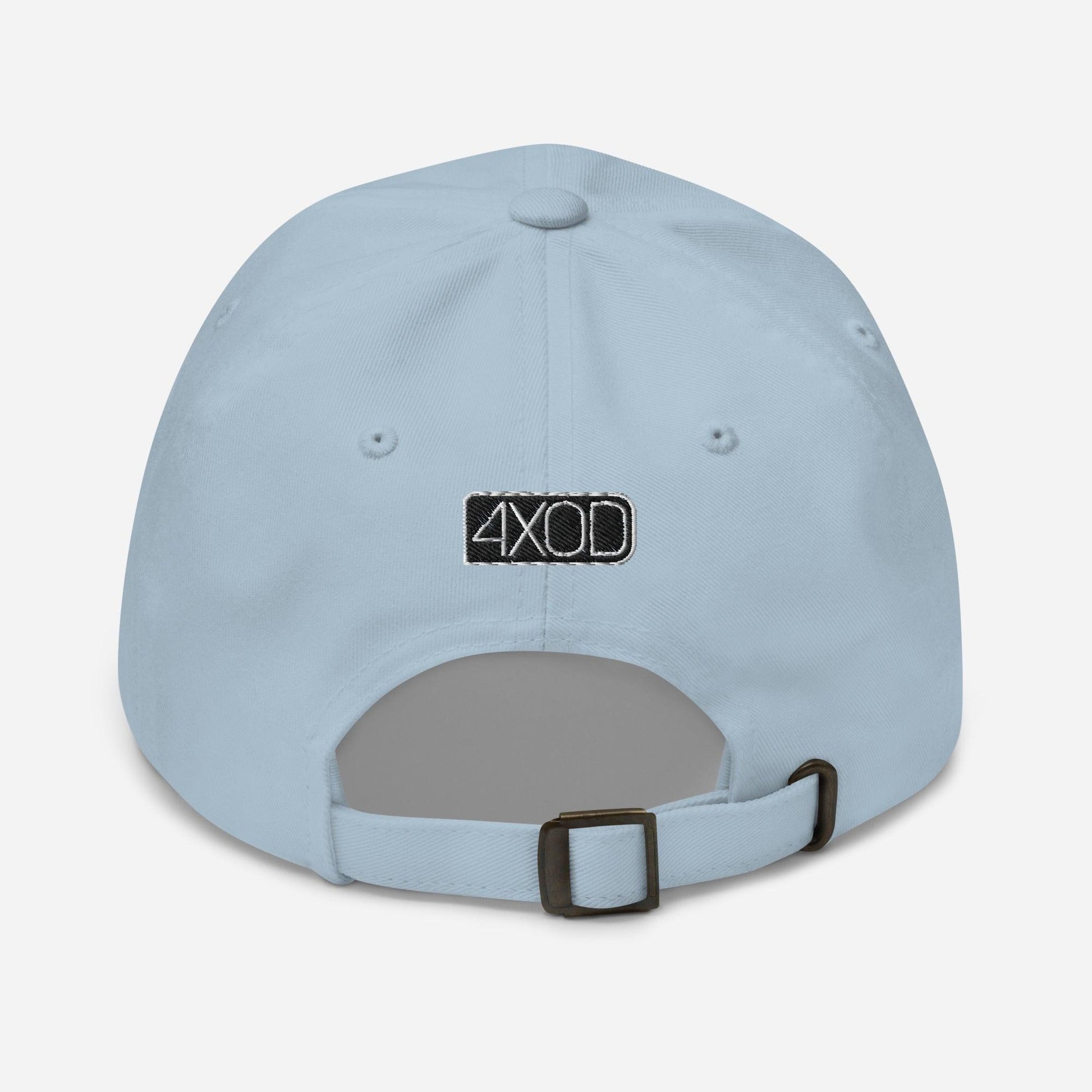 Rear view of light blue dad hat/baseball cap with Canadian 4x4 embroidery