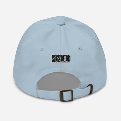 Rear view of light blue dad hat/baseball cap with Canadian 4x4 embroidery