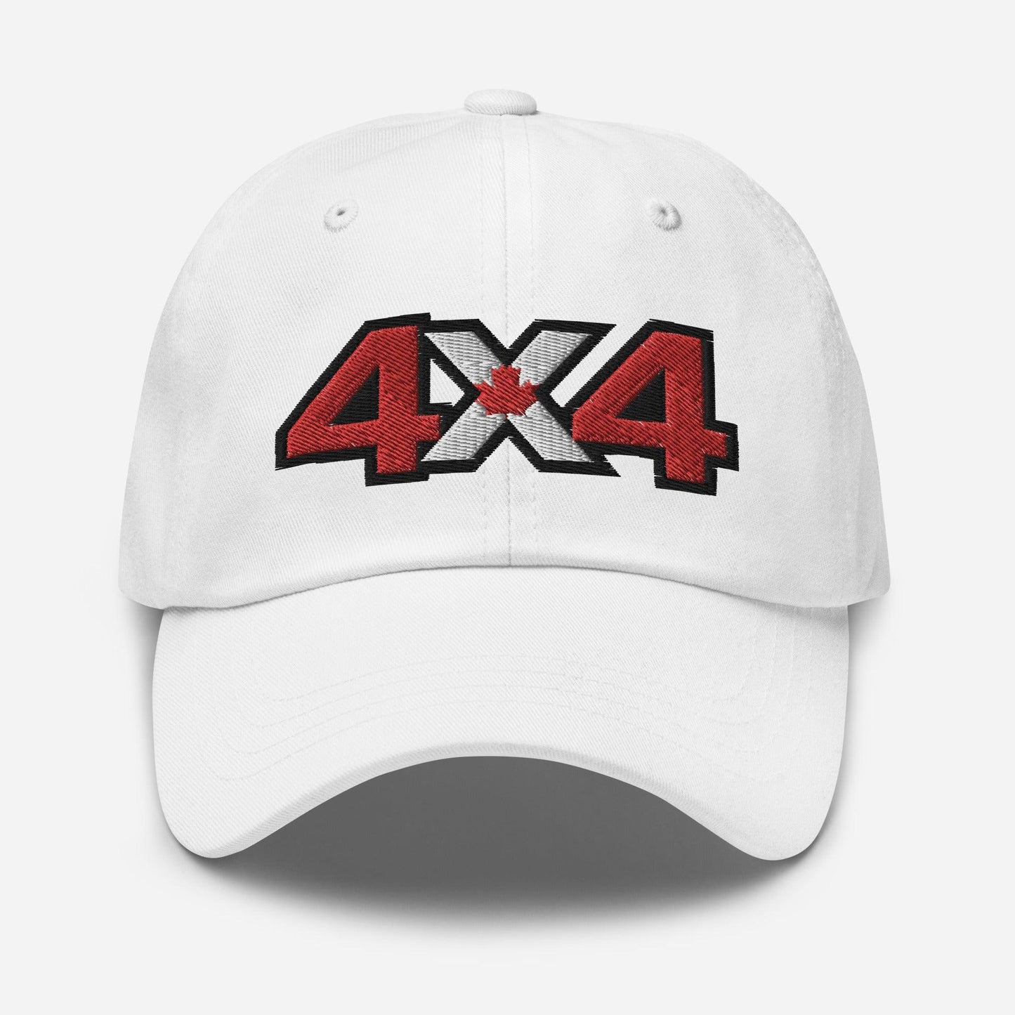 Front view of white 4x4 Canada baseball cap