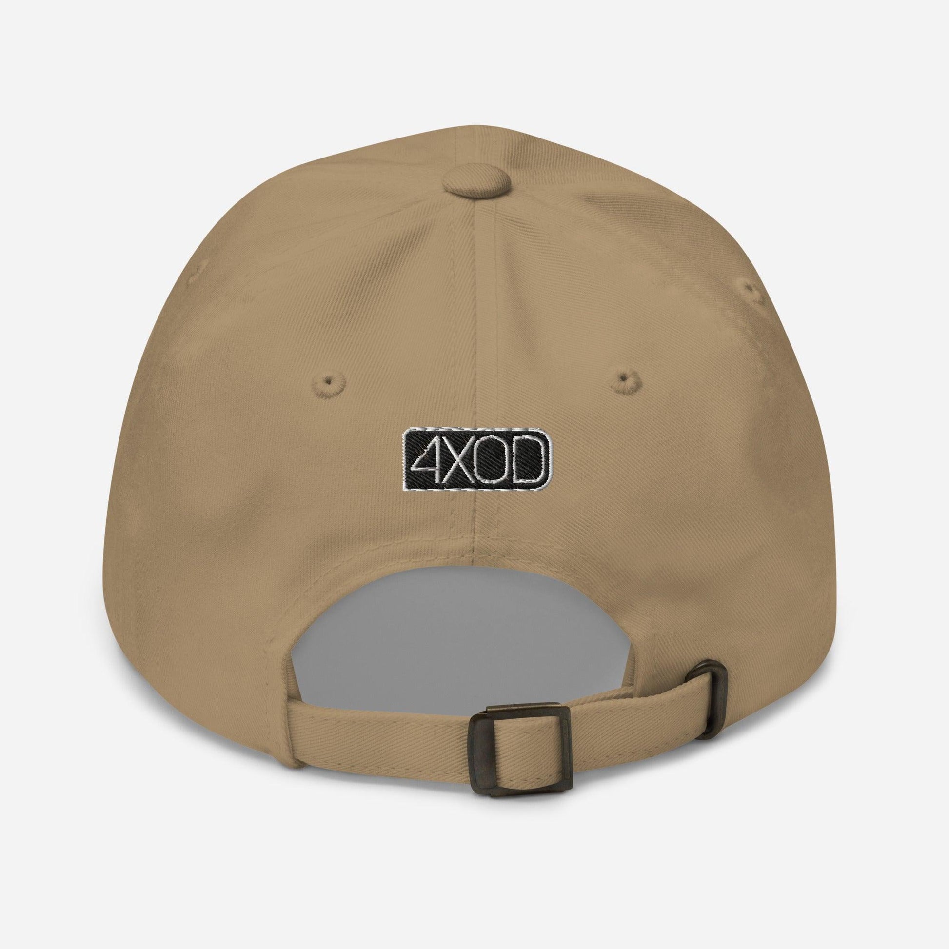 Rear view of khaki dad hat/baseball cap with Canadian 4x4 embroidery