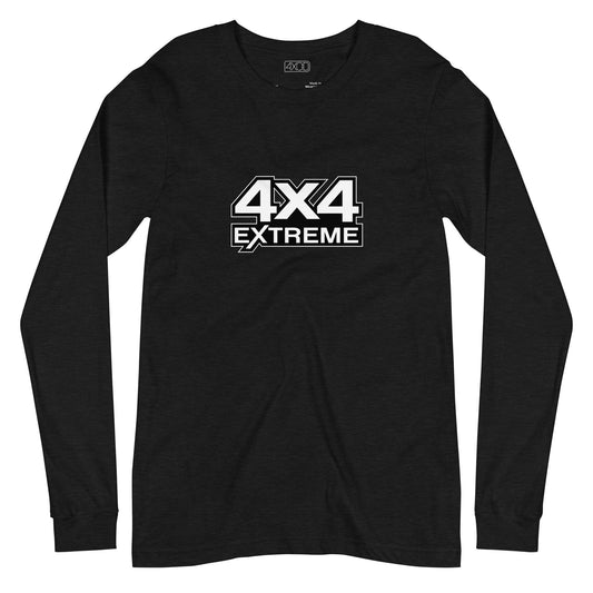 Black heather long sleeve tshirt with white 4x4 extreme print on the front