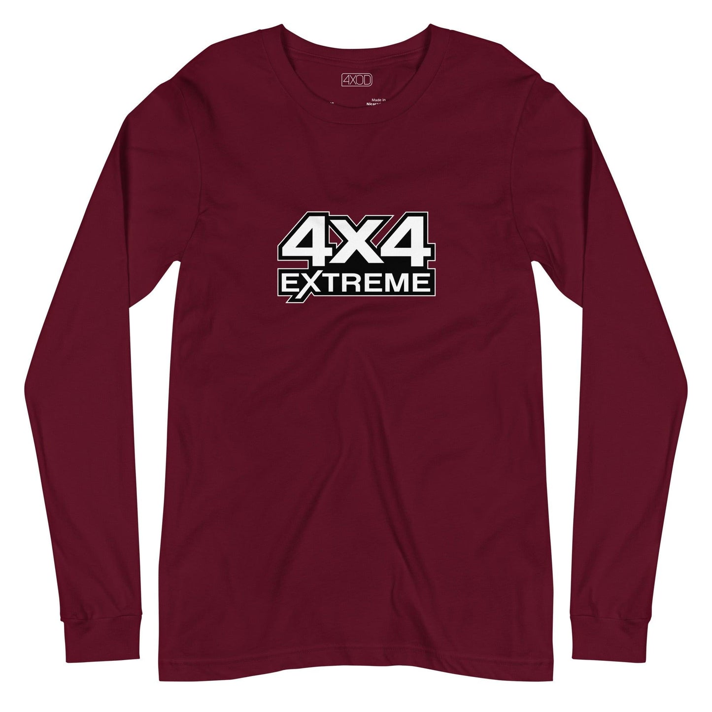 Maroon long sleeve tshirt with white 4x4 extreme print on the front