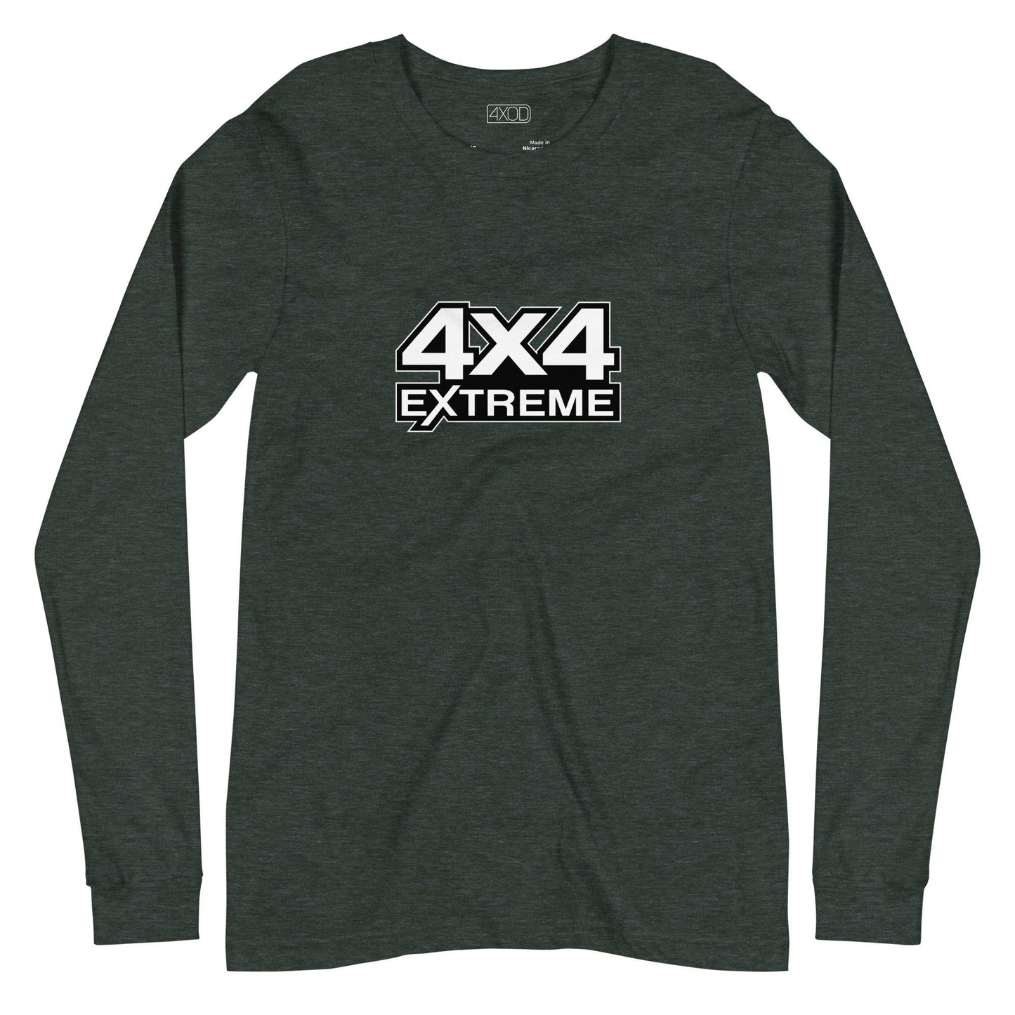 Heather forest long sleeve tshirt with white 4x4 extreme print on the front