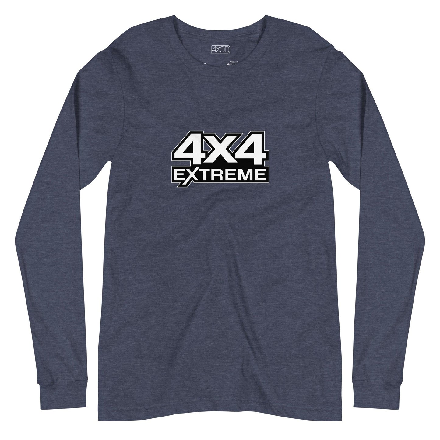 Heather navy long sleeve tshirt with white 4x4 extreme print on the front