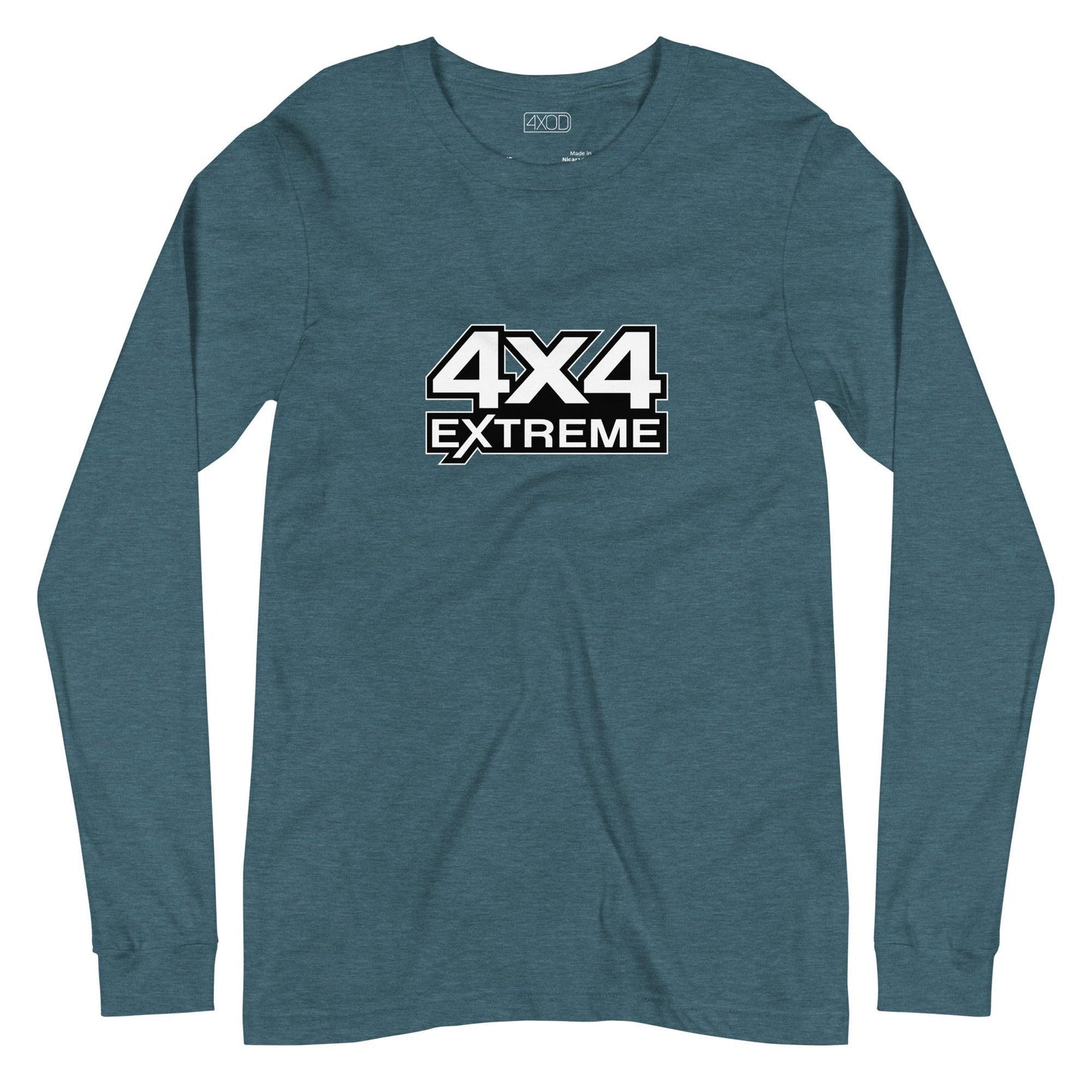 Heather deep teal long sleeve tshirt with white 4x4 extreme print on the front