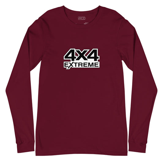 Maroon long sleeve tshirt with black and white 4x4 extreme print on the front