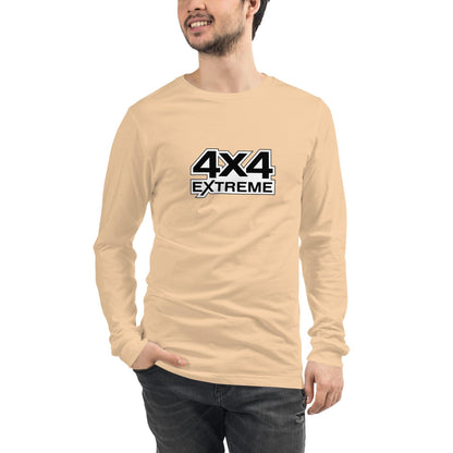 Man wearing the unisex long sleeve tee in sand color