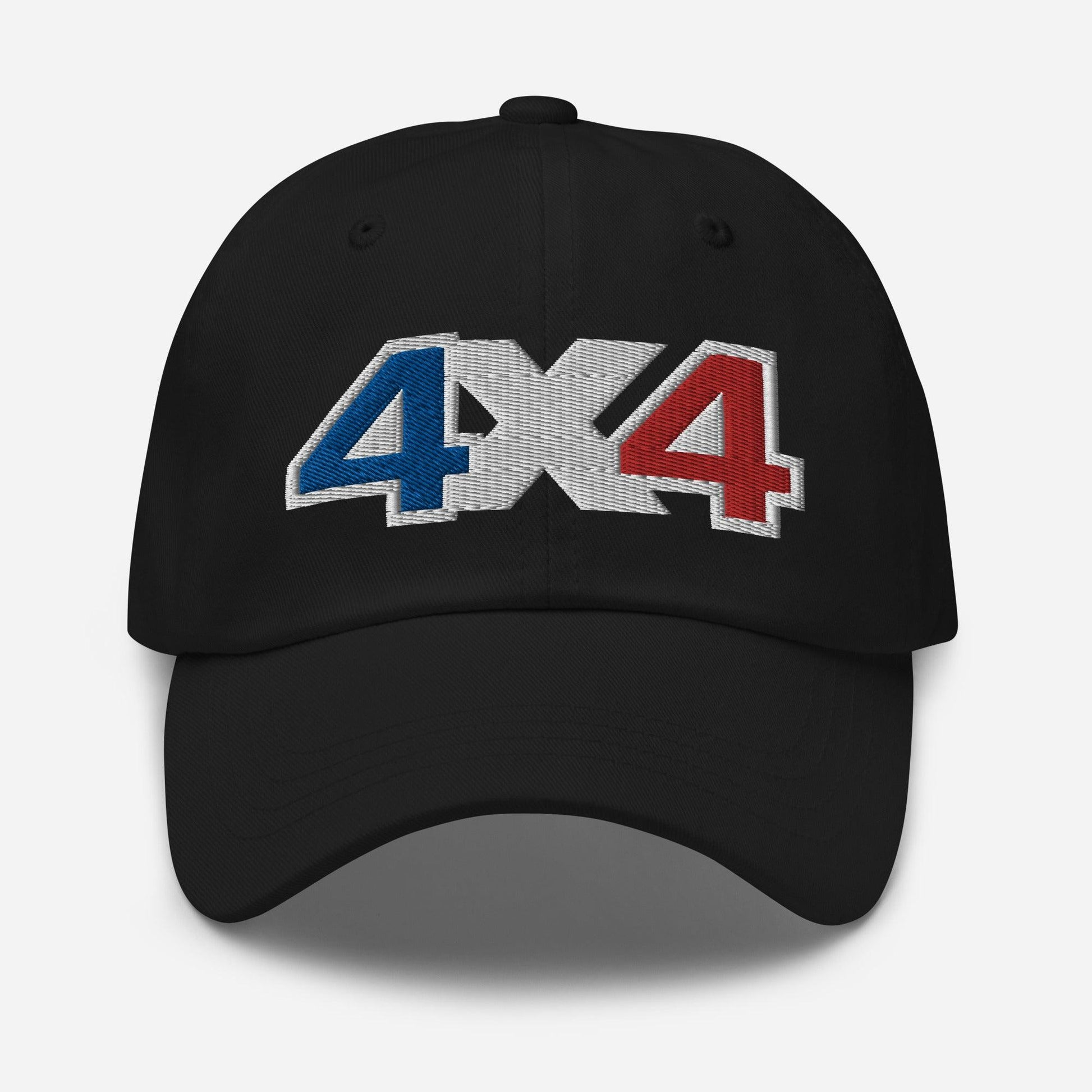 Front view of a black baseball cap/dad har with a 4x4 France embroidery