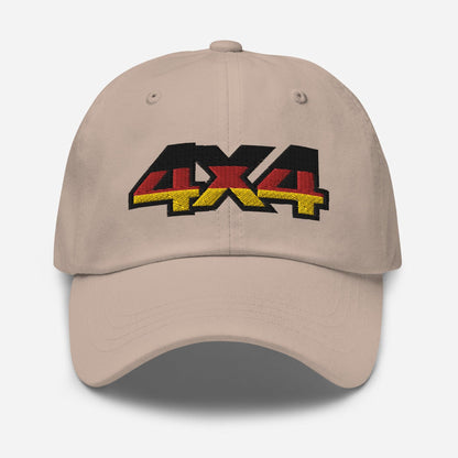 Front view of a stone baseball cap/dad hat with 4x4 Germany embroidery