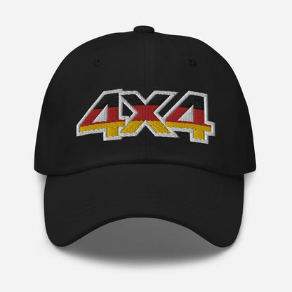 Front view of a black baseball cap/dad hat with a 4x4 Germany embroidery