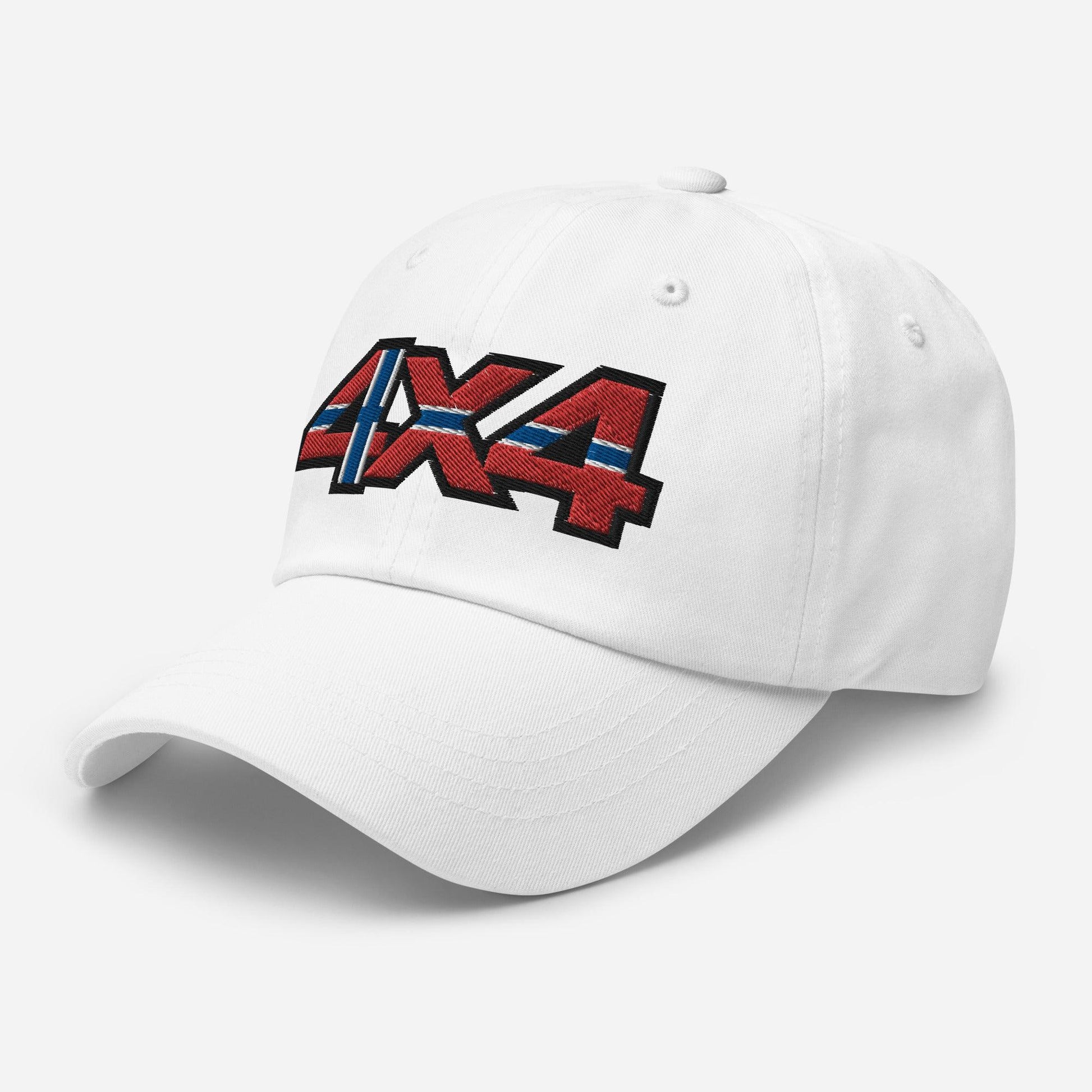 Side view of a white ball cap with embroidery