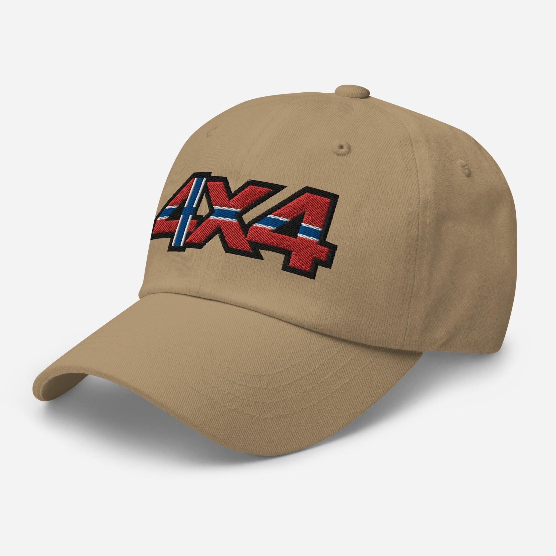 Side view of a Khaki ball cap with embroidery