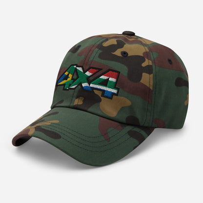 Side view of a camo ball cap/hat with embroidery