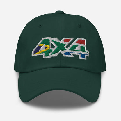 Front view of a spruce green baseball cap/dad hat with 4x4 South Africa embroidery