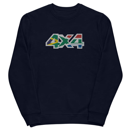 Front view of a South Africa Flag 4x4 Embroidered Eco Sweatshirt in French navy