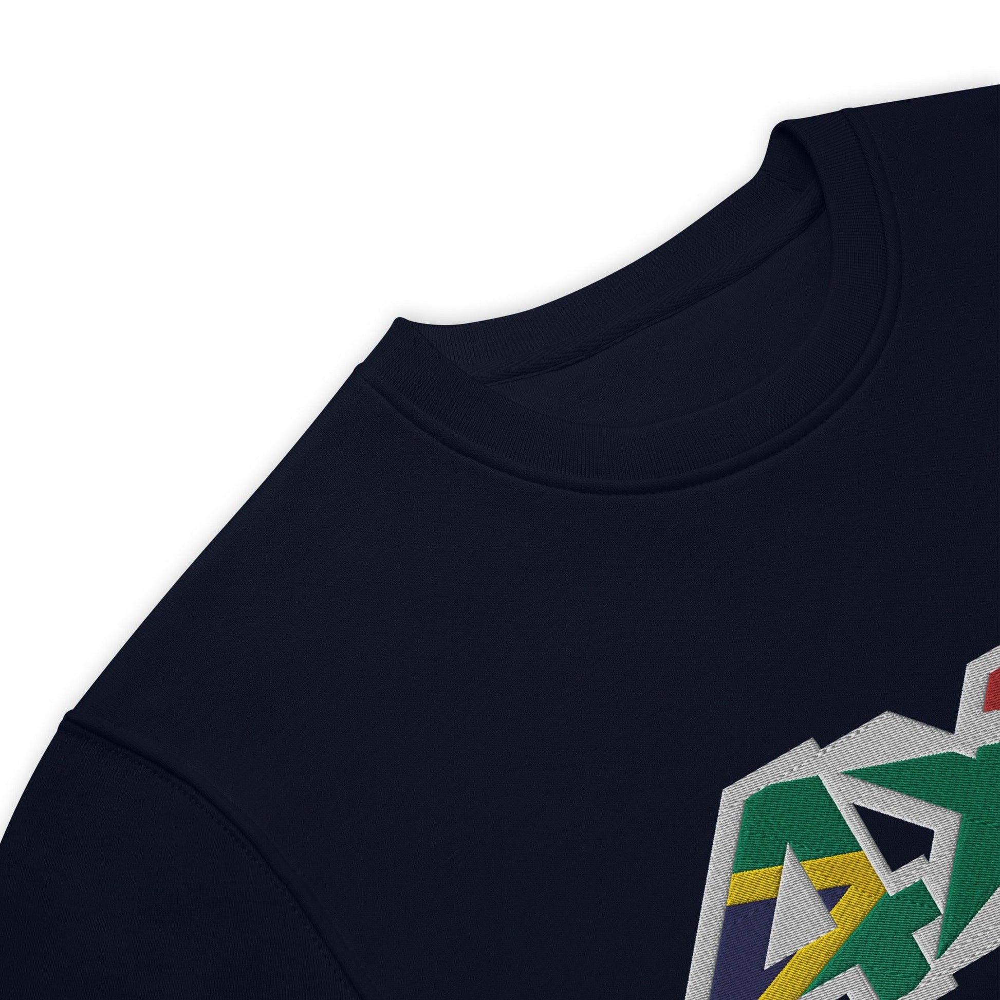 Detail view of a South Africa Flag 4x4 Embroidered Eco Sweatshirt in French navy