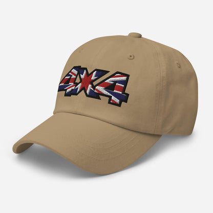 side view of a 4x4 UK Dad Hat - British Offroad Heritage in khaki