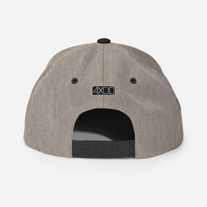 Rear view of a heather grey snapback hat