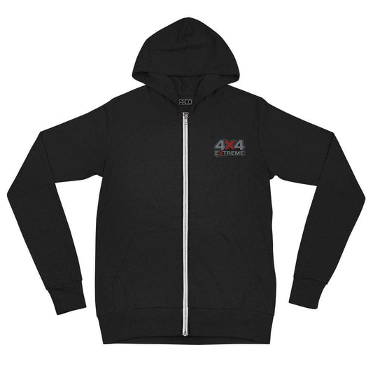 Black triblend zip hoodie with silver and red 4x4 Extreme embroidery on the left chest