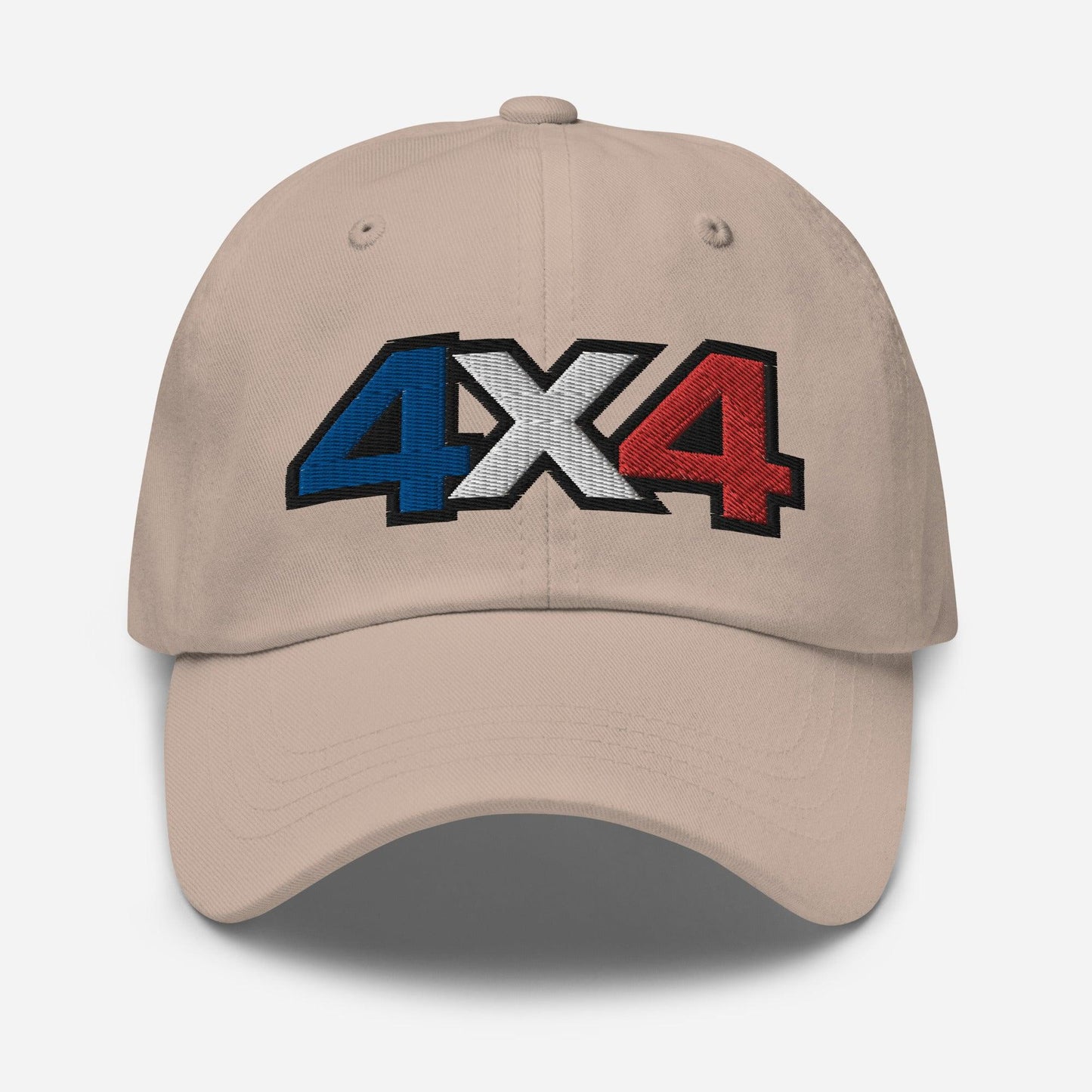 Front view of a stone Baseball Cap/Dad Hat with 4x4 France decal Embroidery