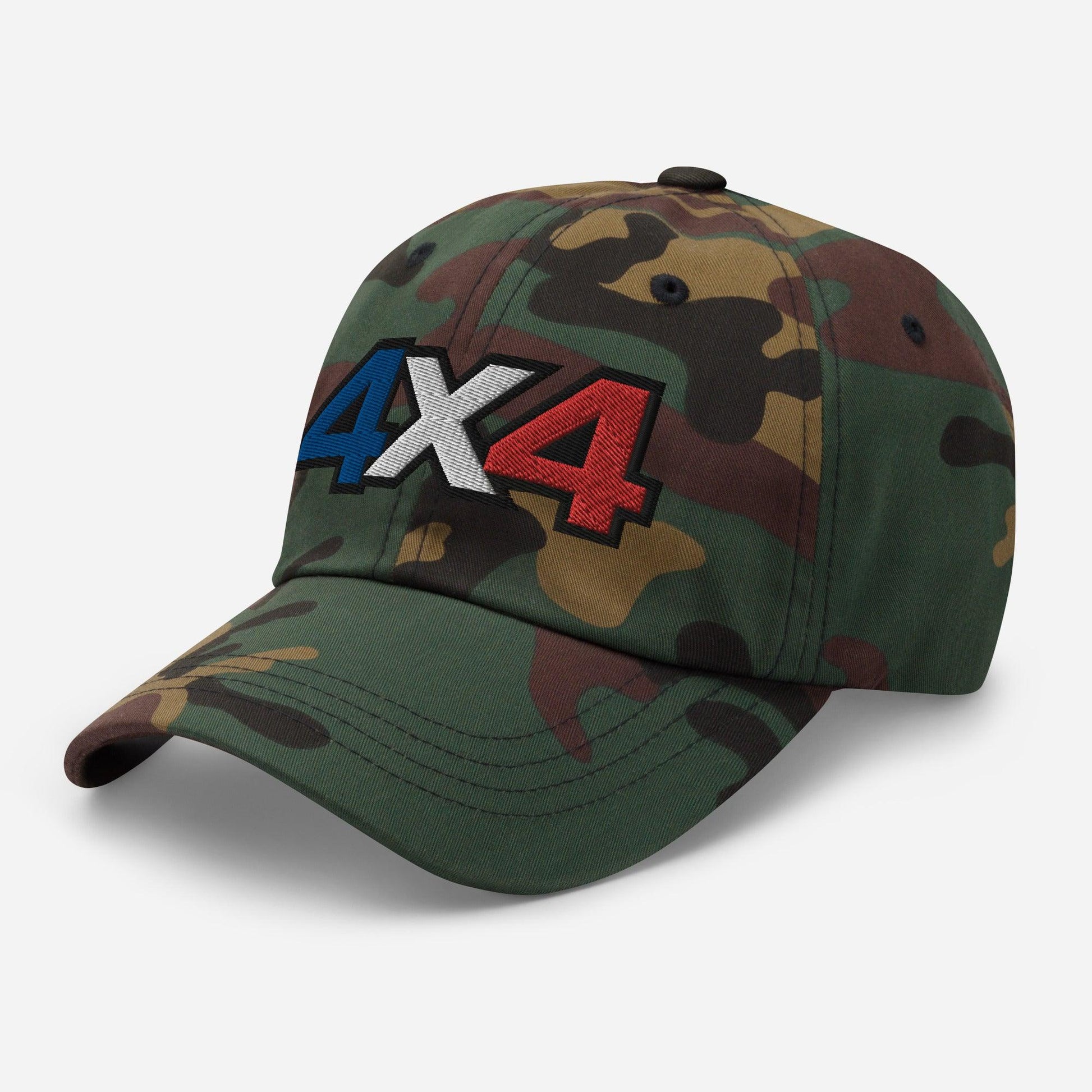 side view of a camo Ball Cap/Dad Hat with Embroidery