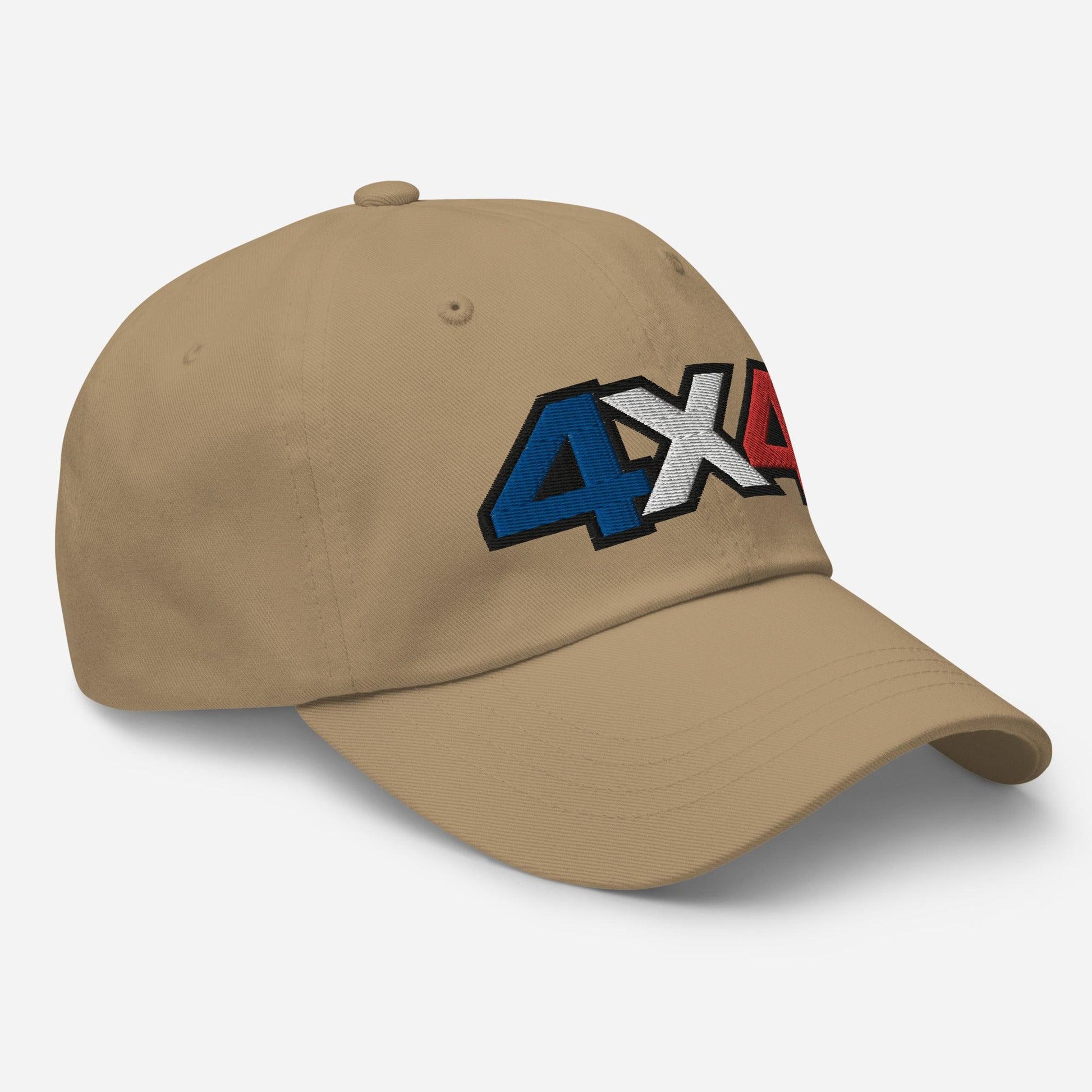 side view of a khaki Ball Cap/Dad Hat with Embroidery