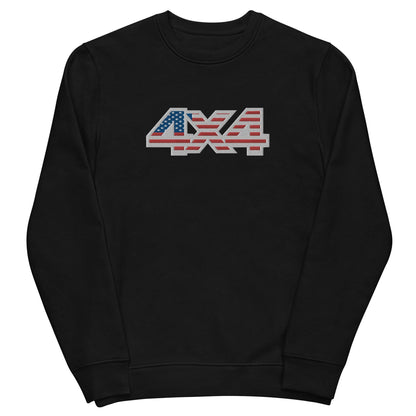 Front view of a black USA Flag 4x4 decal Embroidered Eco Sweatshirt