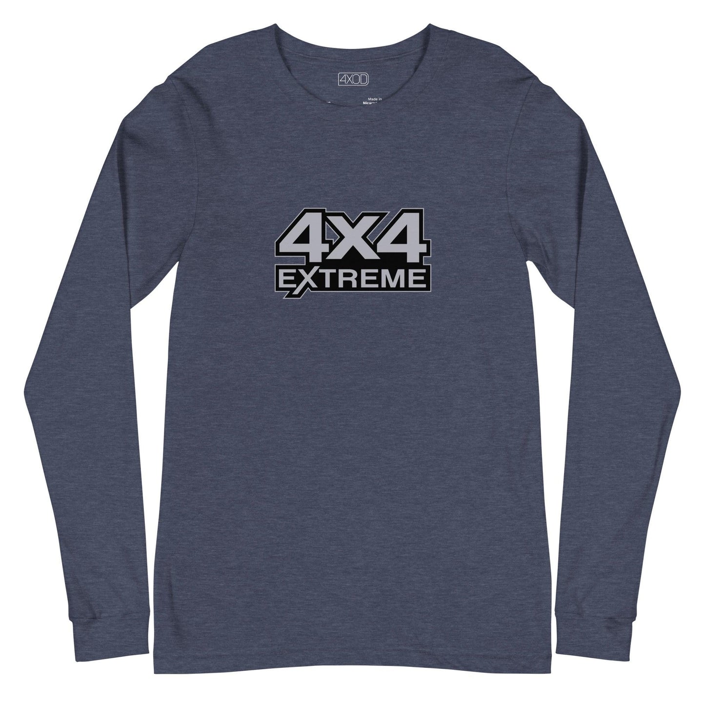 Heather navy long sleeve tshirt with a silver 4x4 Extreme print on the front