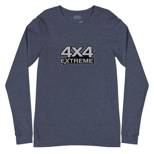 Heather navy long sleeve tshirt with a silver 4x4 Extreme print on the front