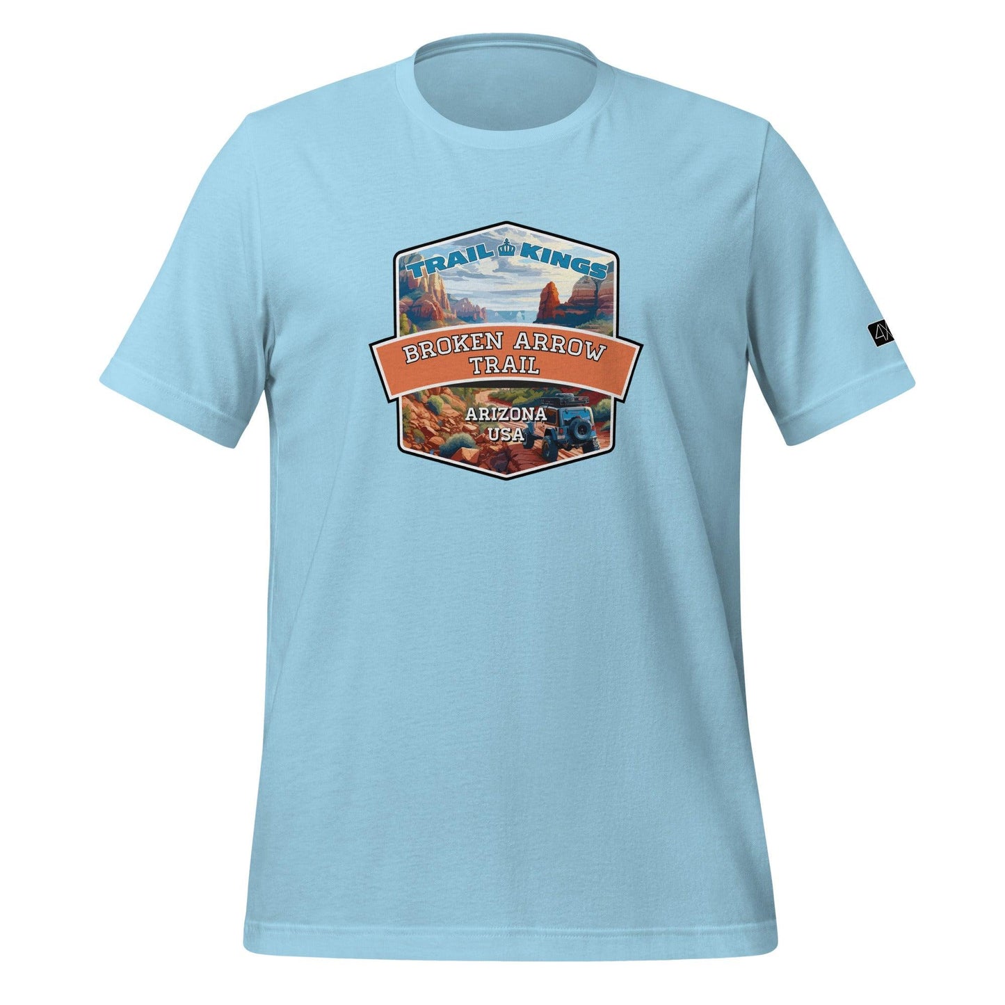 Front view of the Broken Arrow Trail - Unisex t-shirt in ocean blue