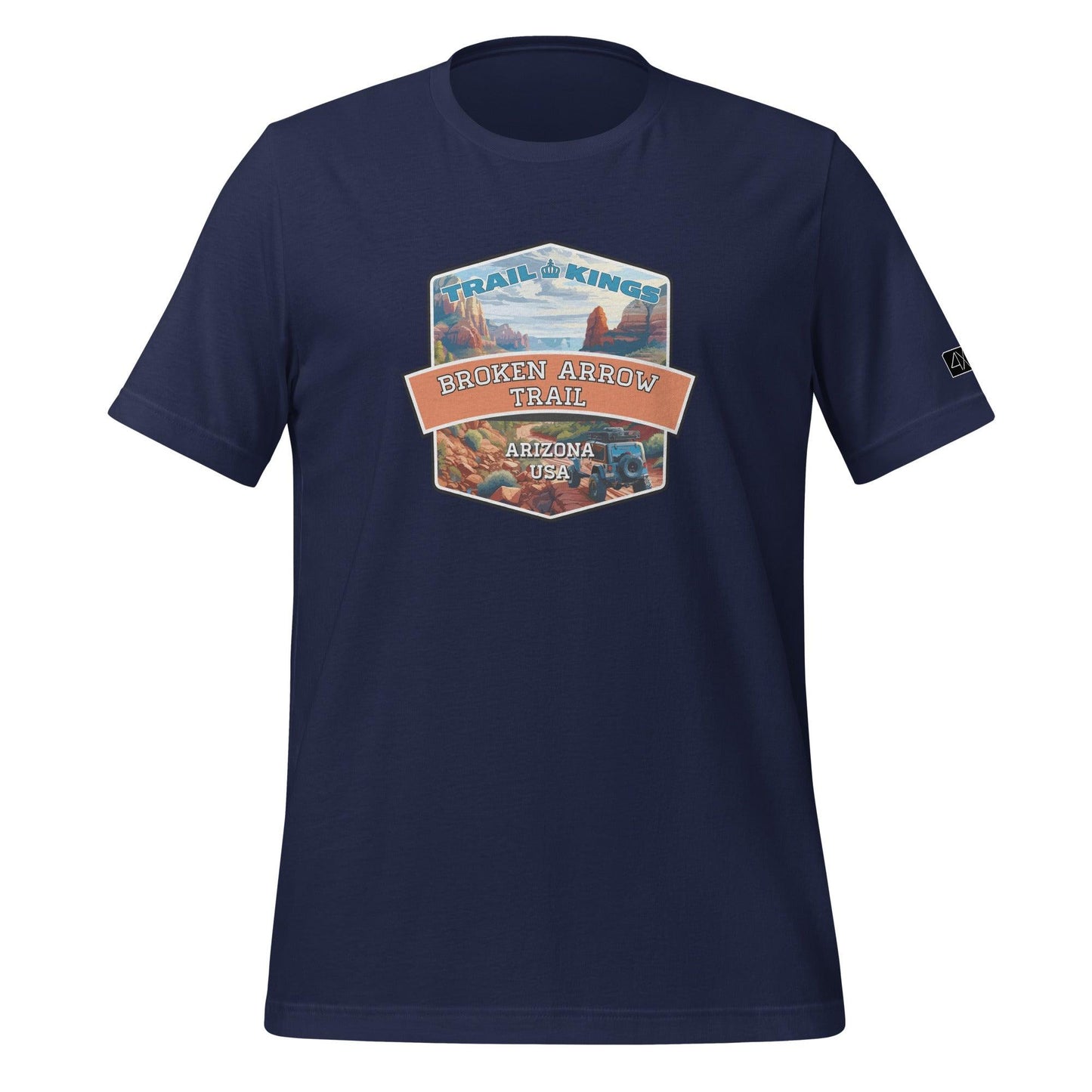 Front view of the Broken Arrow Trail - Unisex t-shirt in navy