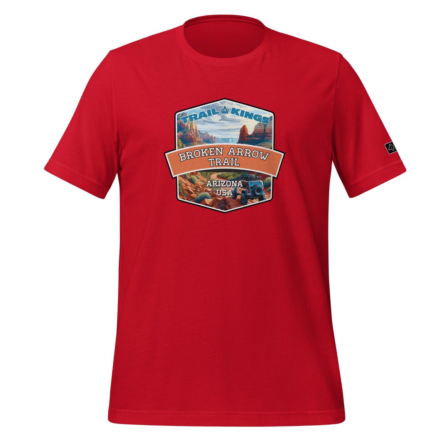 Front view of the Broken Arrow Trail - Unisex t-shirt in red