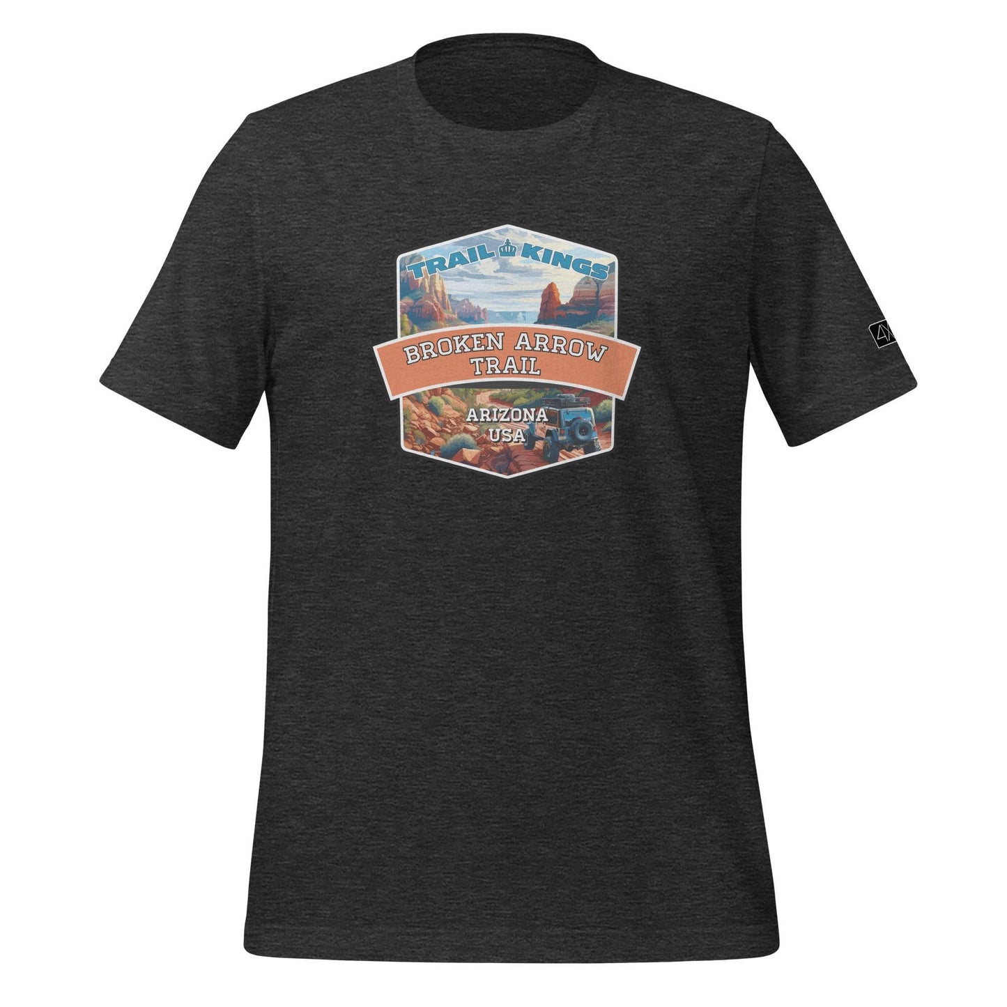 Front view of the Broken Arrow Trail - Unisex t-shirt in dark grey heather