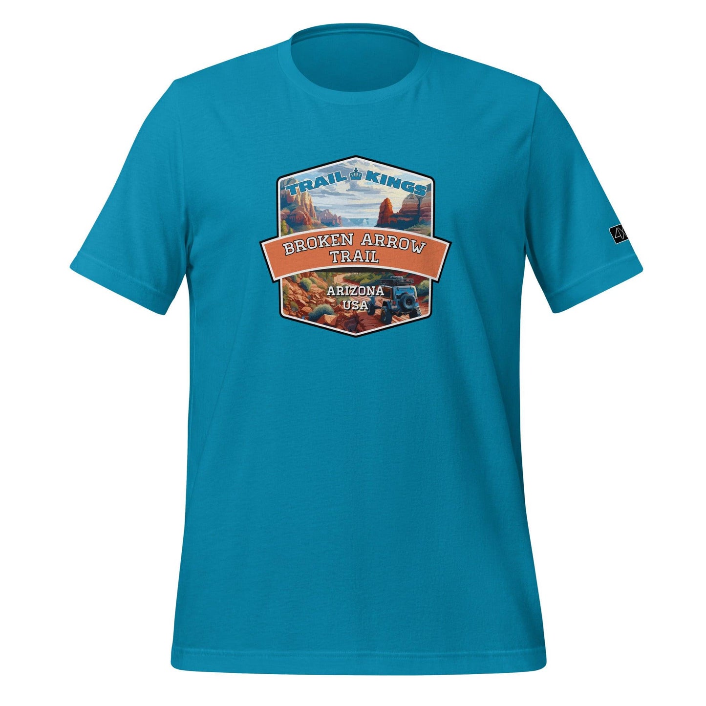 Front view of the Broken Arrow Trail - Unisex t-shirt in aqua