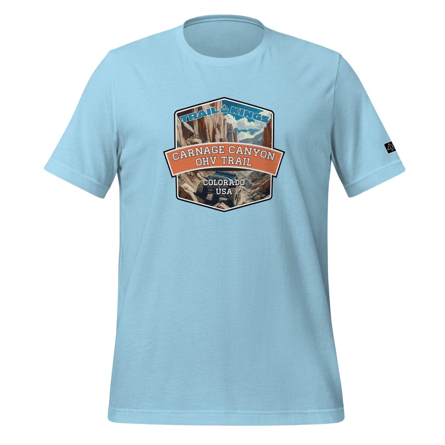 Front view of the Carnage Canyon OHV Trail - Unisex t-shirt in ocean blue