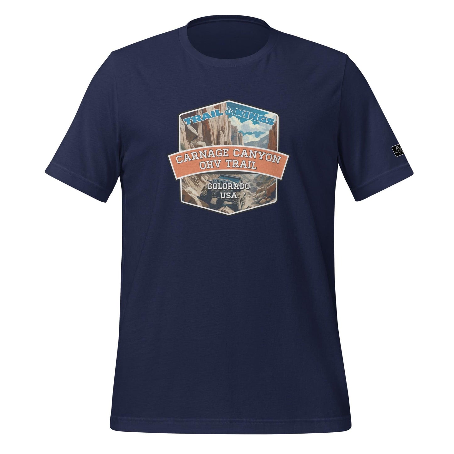 Front view of the Carnage Canyon OHV Trail - Unisex t-shirt in navy