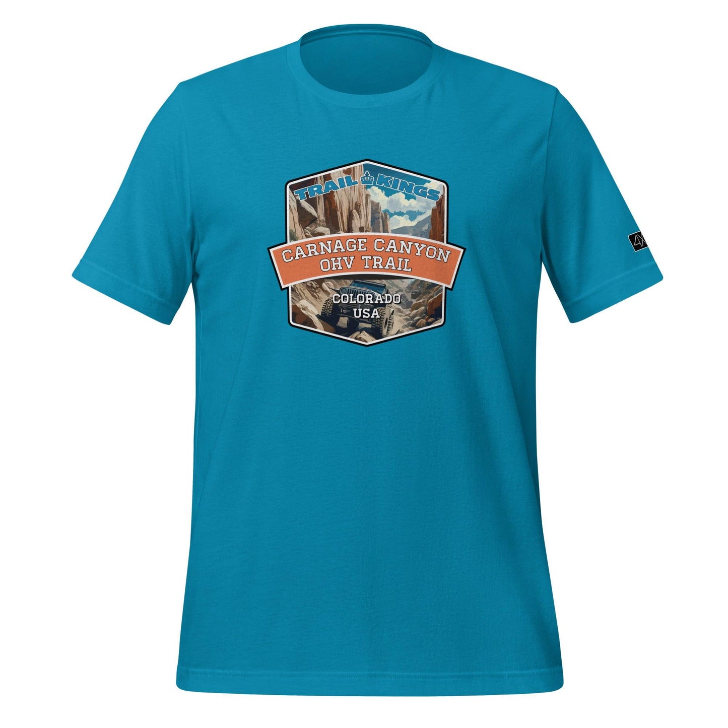 Front view of the Carnage Canyon OHV Trail - Unisex t-shirt in aqua