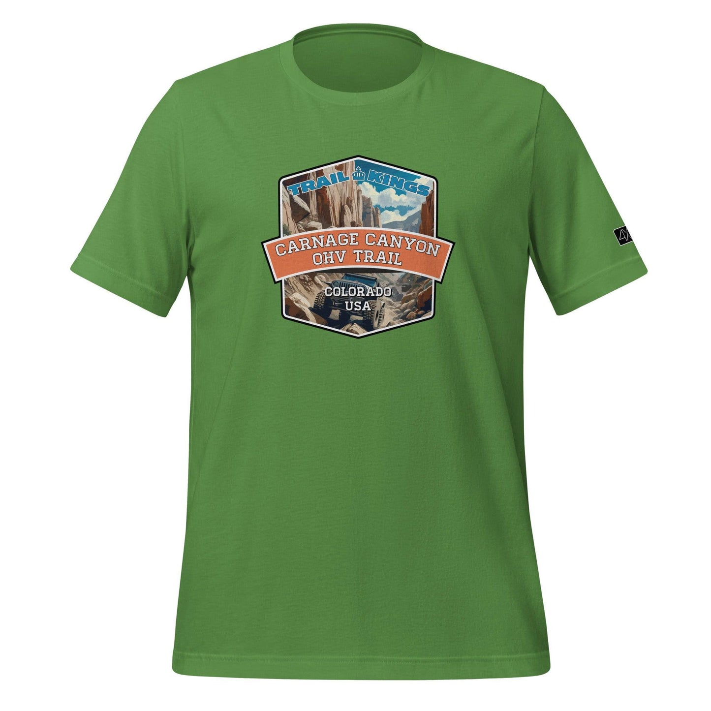 Front view of the Carnage Canyon OHV Trail - Unisex t-shirt in leaf